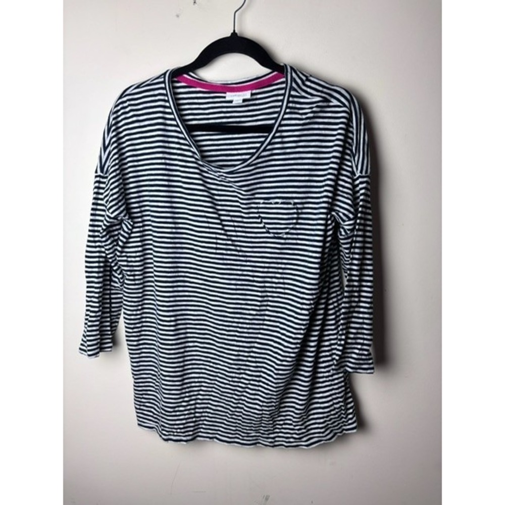 Womens M J. Jill More Love Collection‎ Knitted Top Blue White Striped 3/4 Sleeve